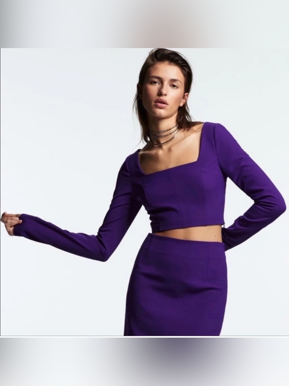 NWT - Zara Long Sleeve Open Back Cropped Top in Purple - Size S